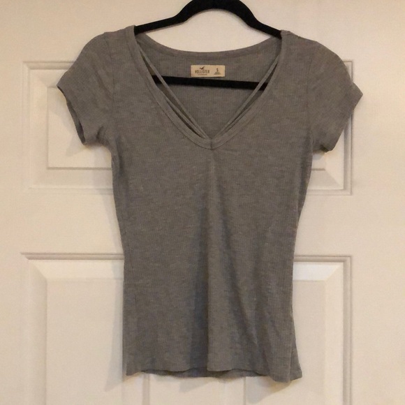 Hollister Tops - Hollister Ribbed Grey Strappy V-Neck Shirt